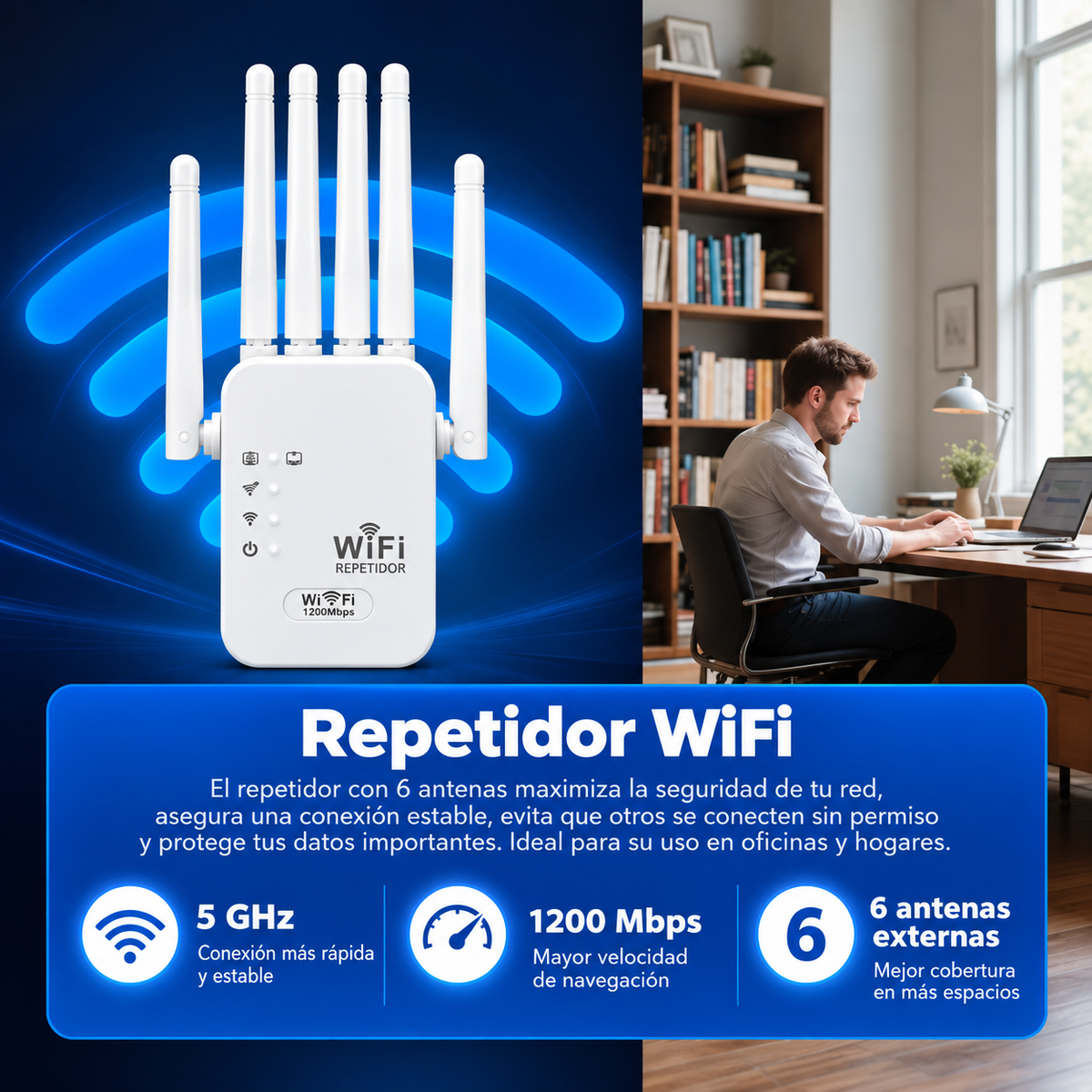 WiFi Ultra Boost – Repetidor WiFi Doble Banda 1200 Mbps 🚀